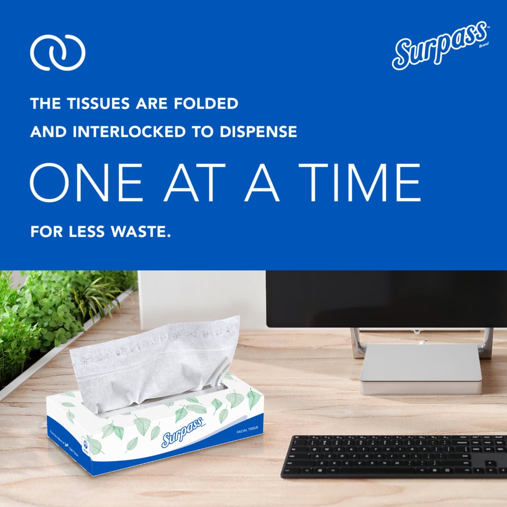 Surpass® Facial Tissue (21340), 2-Ply, White, Ecologo, Flat Facial Tissue Boxes for Business (100 Tissues/Box, 30 Boxes/Case, 3,000 Tissues/Case) - 21340