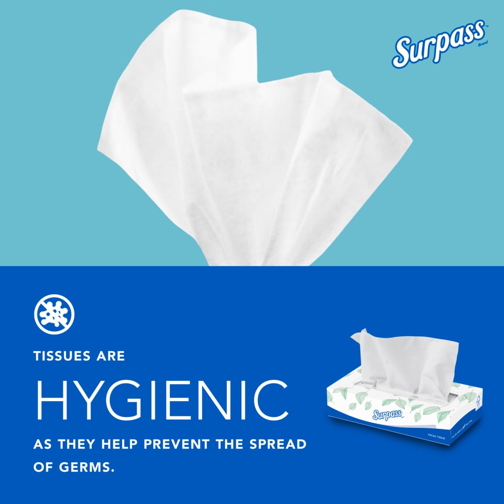 Surpass® Facial Tissue (21390), 2-Ply, White, Ecologo, Flat Facial Tissue Boxes for Business (125 Tissues/Box, 60 Boxes/Case, 7,500 Tissues/Case) - 21390