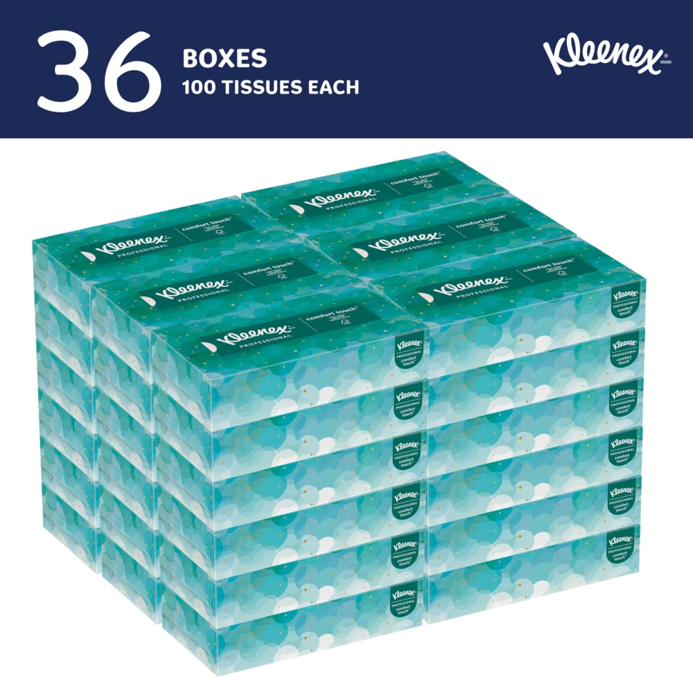 Kleenex® Professional Facial Tissue (21400), 2-Ply, White, Flat Facial Tissue Boxes for Business (100 Tissues/Box, 36 Boxes/Case, 3,600 Tissues/Case) - 21400