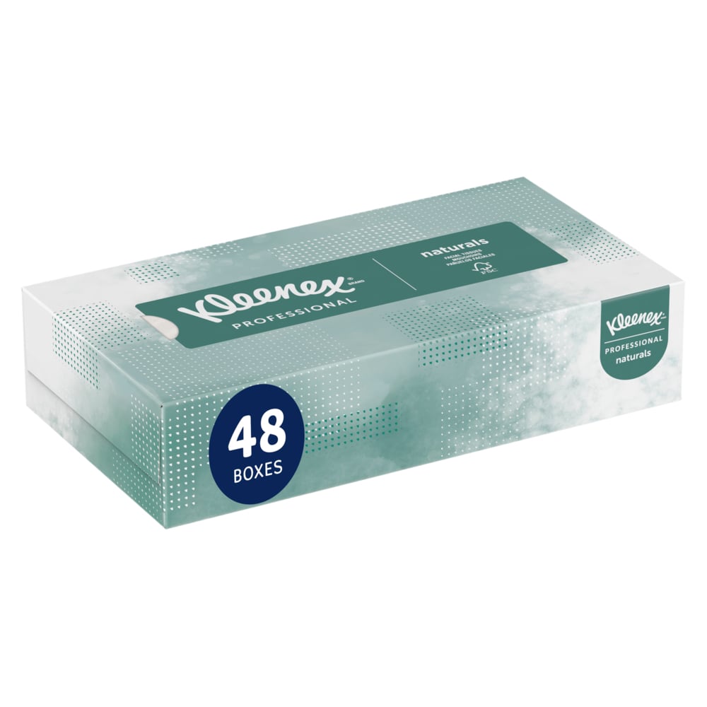 Mouchoirs Kleenex Naturals professionnels pour entreprise (21601), boîtes de mouchoirs plates, 2 épaisseurs, 48 boîtes/caisse, 125 mouchoirs doux/boîte, 6 000 feuilles/caisse