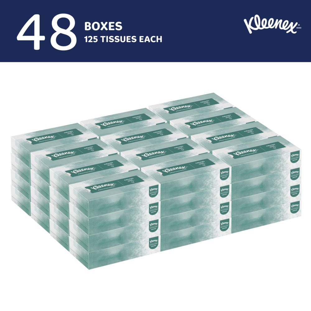 Kleenex® Professional Naturals Facial Tissue (21601), 2-Ply, White, Flat Facial Tissue Boxes for Business (125 Tissues/Box, 48 Boxes/Case, 6,000 Tissues/Case) - 21601