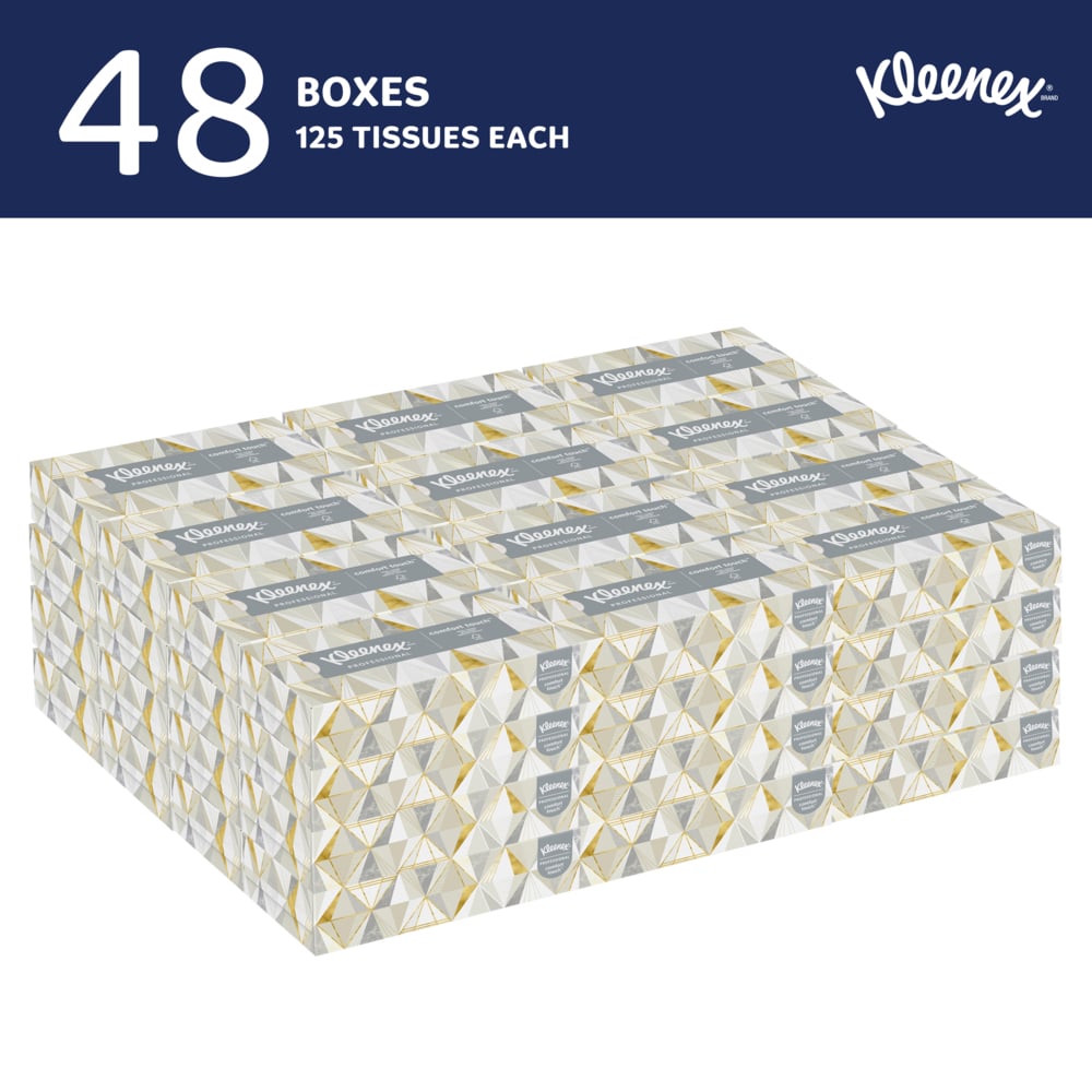 Kleenex® Professional Facial Tissue (21606), 2-Ply, White, Flat Facial Tissue Boxes for Business (125 Tissues/Box, 48 Boxes/Case, 6,000 Tissues/Case) - 21606