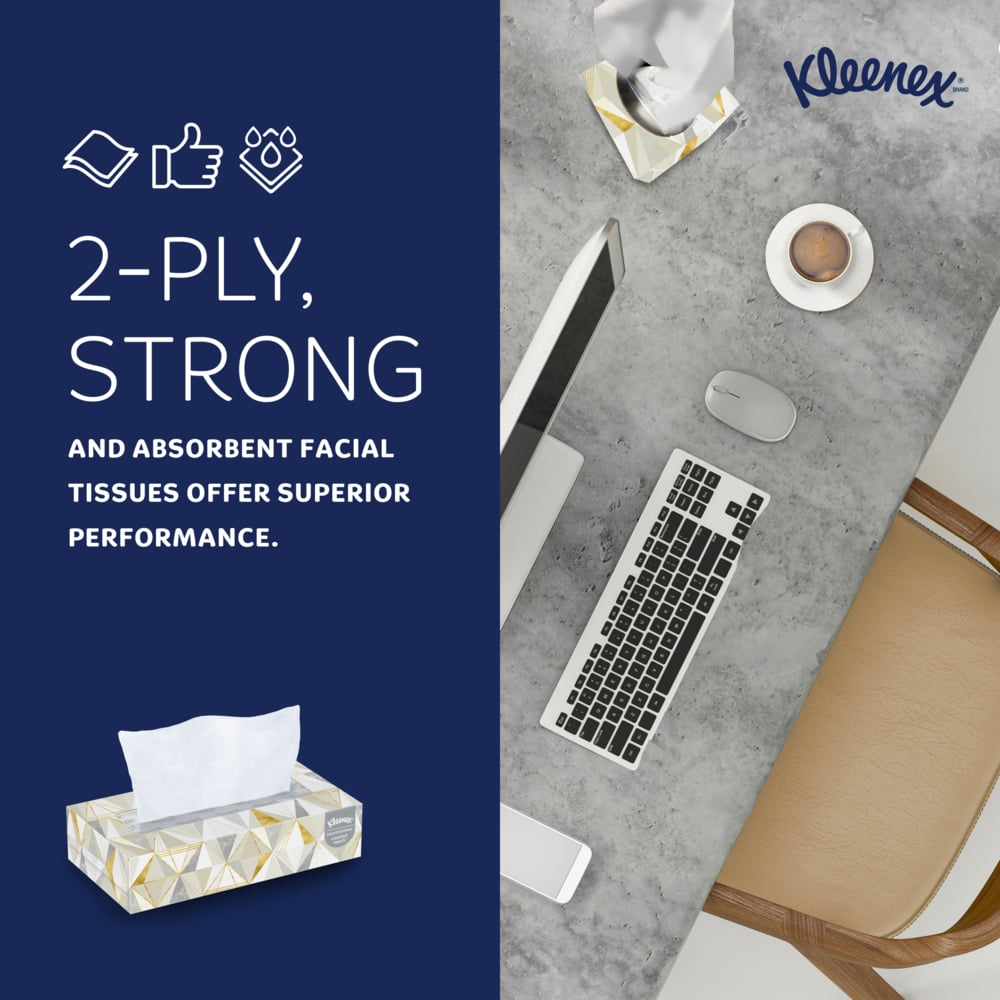 Kleenex® Professional Facial Tissue (21606), 2-Ply, White, Flat Facial Tissue Boxes for Business (125 Tissues/Box, 48 Boxes/Case, 6,000 Tissues/Case) - 21606