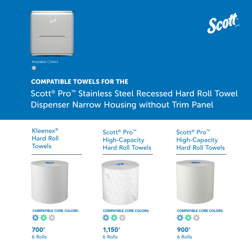 Scott® Pro™ Stainless Steel Recessed Hard Roll Towel Narrow Dispenser Housing (31498), without Trim Panel, Module sold seperately, 10.75" x 15.37" x 4.0" (Qty 1) - 31498