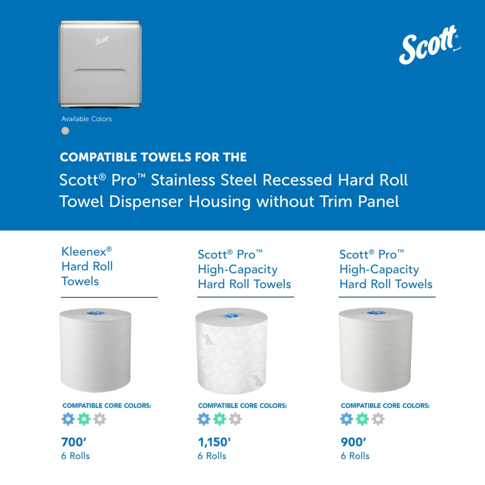 Scott® Pro™ Stainless Steel Recessed Hard Roll Towel Dispenser Housing (31501), without Trim Panel, Module sold seperately, 13.97" x 16.10" x 4.88" (Qty 1) - 31501