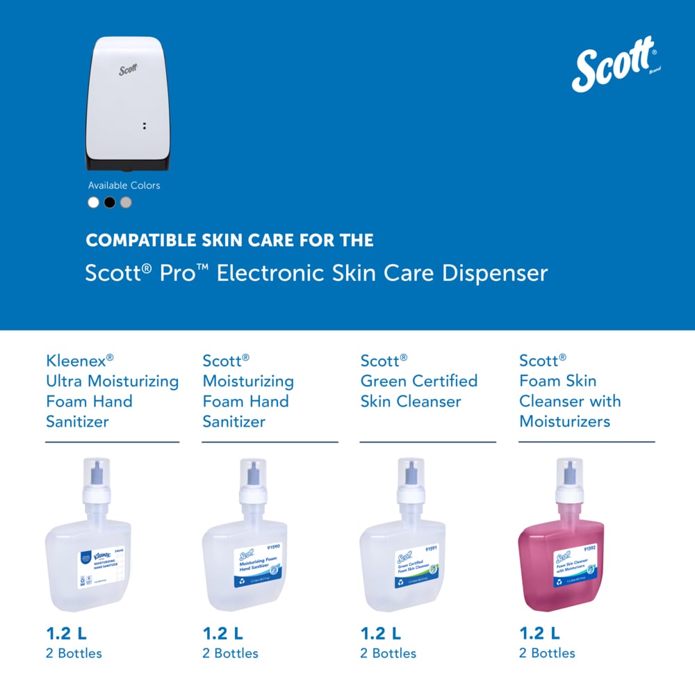 Scott® Pro™ High Capacity Automatic Soap and Hand Sanitizer Dispenser (32499), Touchless Dispensing, White, 1.2 L capacity, 7.29" x 11.69" x 4.0" (Qty 1) - 32499