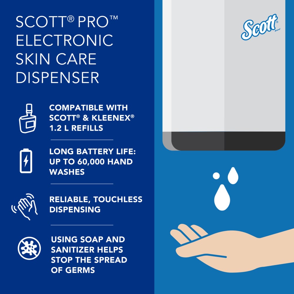 Scott® Pro™ High Capacity Automatic Soap and Hand Sanitizer Dispenser (32499), Touchless Dispensing, White, 1.2 L capacity, 7.29" x 11.69" x 4.0" (Qty 1) - 32499