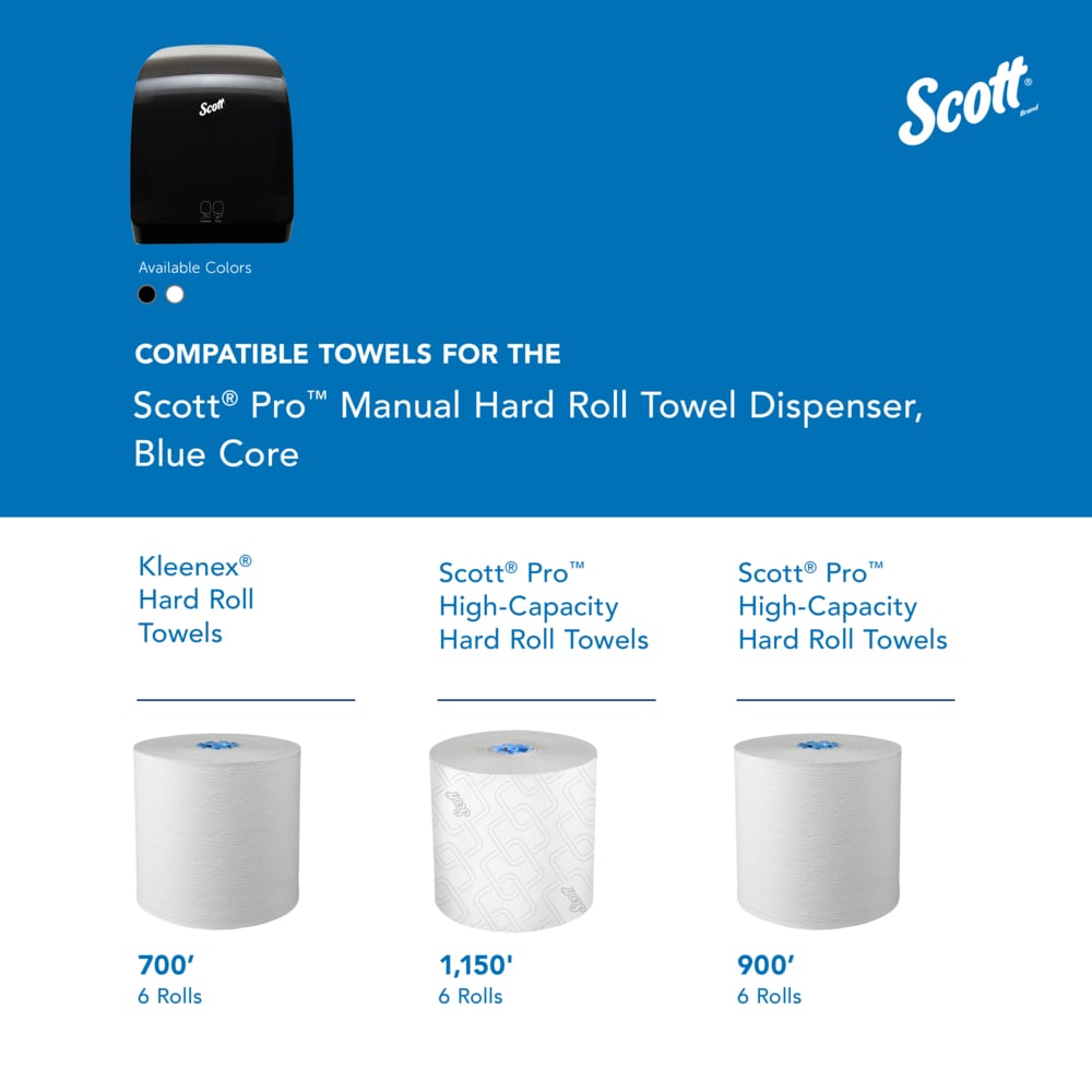 Scott® Pro™ Manual Hard Roll Towel Dispenser (34346), Black, for Blue Core Scott® Pro™ Roll Towels, 12.66" x 16.44" x 9.18" (Qty 1) - 34346