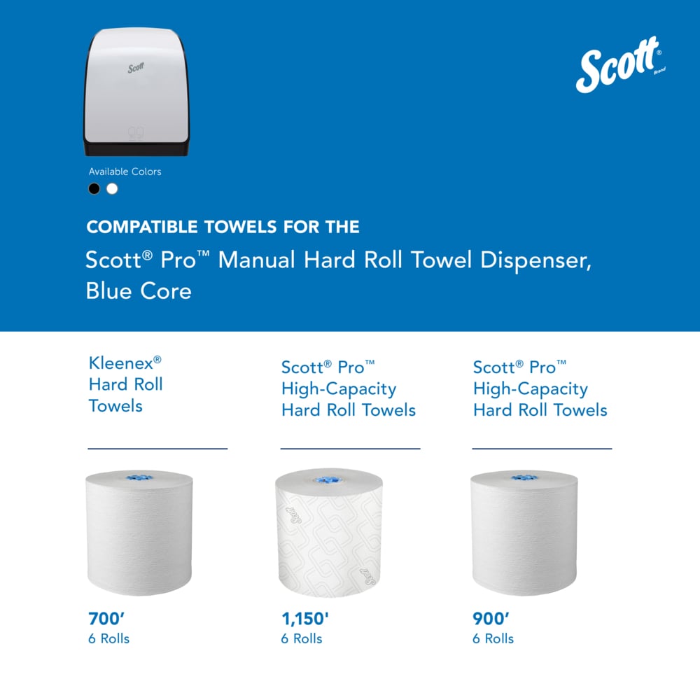 Scott® Pro™ Manual Hard Roll Towel Dispenser (34347), White, for Blue Core Scott® Pro™ Roll Towels, 12.66" x 16.44" x 9.18" (Qty 1) - 34347