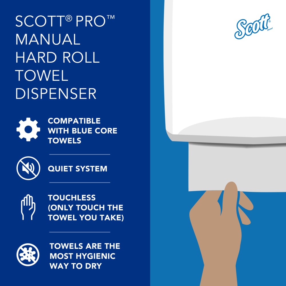 Scott® Pro™ Manual Hard Roll Towel Dispenser (34347), White, for Blue Core Scott® Pro™ Roll Towels, 12.66" x 16.44" x 9.18" (Qty 1) - 34347