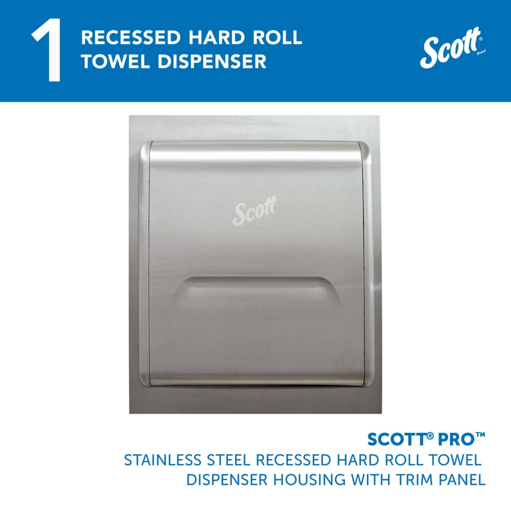 Scott® Pro™ Stainless Steel Recessed Hard Roll Towel Dispenser Housing (43823), with Trim Panel, Module sold seperately, 17.62" x 22" x 5.0" (Qty 1) - 43823