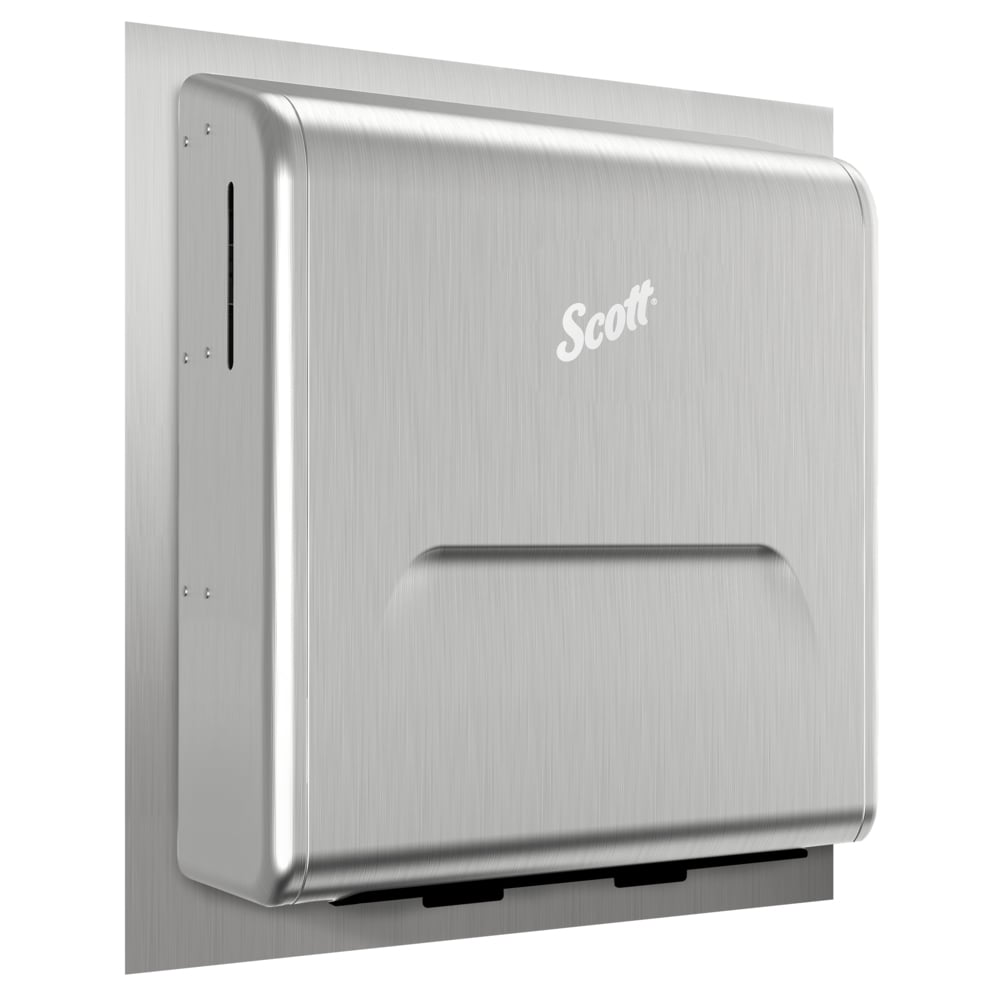 Distributrice d’essuie-mains en rouleau encastrée en acier inoxydable Scott® Pro™ (43823), avec panneau de garnissage, module vendu séparément, 44,75 cm x 55,88 cm x 12,7 cm (17,62 po x 22 po x 5,0 po) (qté 1) - 43823