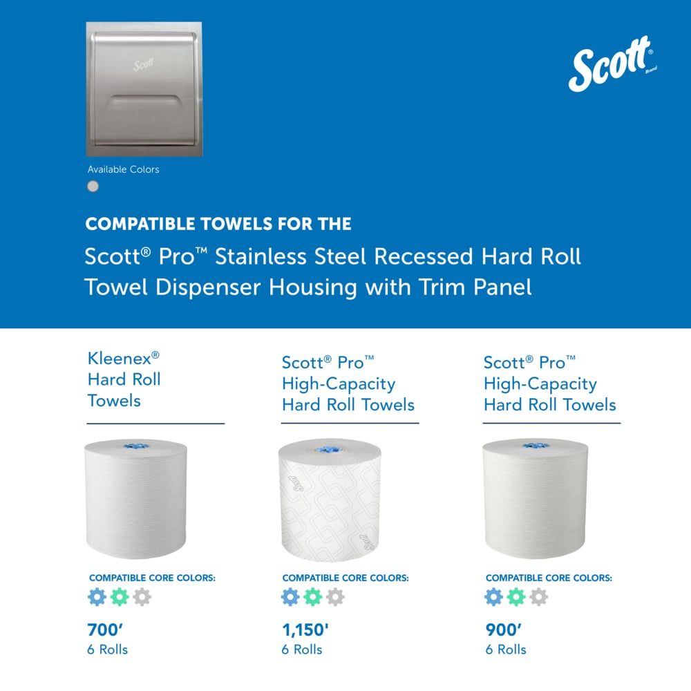 Scott® Pro™ Stainless Steel Recessed Hard Roll Towel Dispenser Housing (43823), with Trim Panel, Module sold seperately, 17.62" x 22" x 5.0" (Qty 1) - 43823