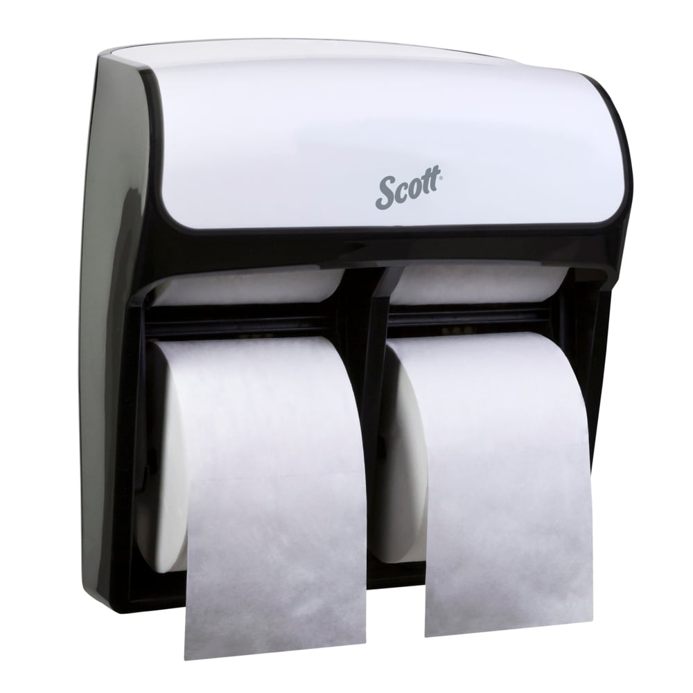 Distributrice de papier hygiénique en rouleau standard sans mandrin de grande capacité Scott® Pro™ (44517), capacité de 4 rouleaux, blanche, 28,58 cm x 32,39 cm x 15,72 cm (11,25 po x 12,75 po x 6,19 po) (qté 1) - 44517