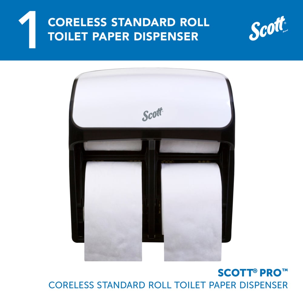 Scott® Pro™ High Capacity Coreless Standard Roll Toilet Paper Dispenser (44517), 4 Roll Capacity, White, 11.25" x 12.75" x 6.19" (Qty 1) - 44517