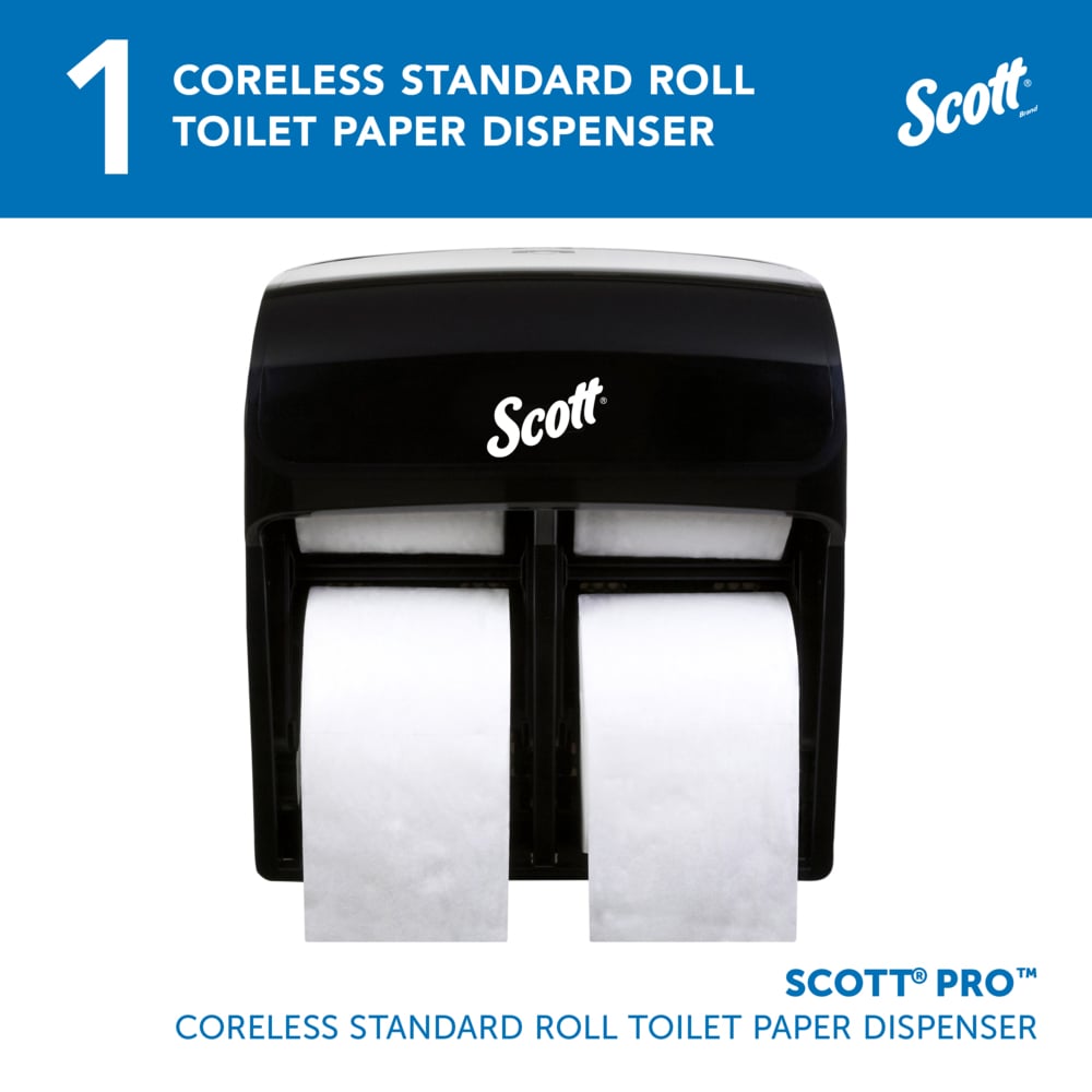 Scott® Pro™ High Capacity Coreless Standard Roll Toilet Paper Dispenser (44518), 4 Roll Capacity, Black, 11.25" x 12.75" x 6.19" (Qty 1) - 44518