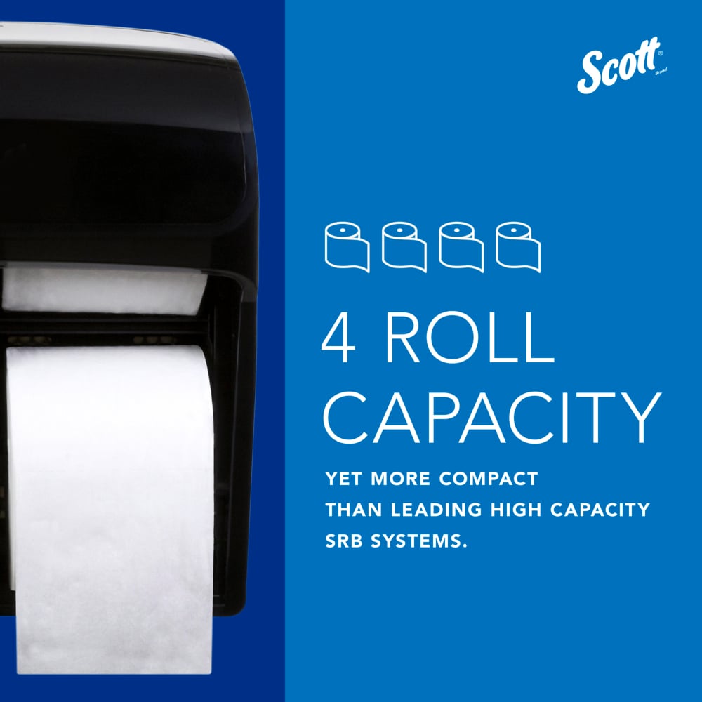 Scott® Pro™ High Capacity Coreless Standard Roll Toilet Paper Dispenser (44518), 4 Roll Capacity, Black, 11.25" x 12.75" x 6.19" (Qty 1) - 44518