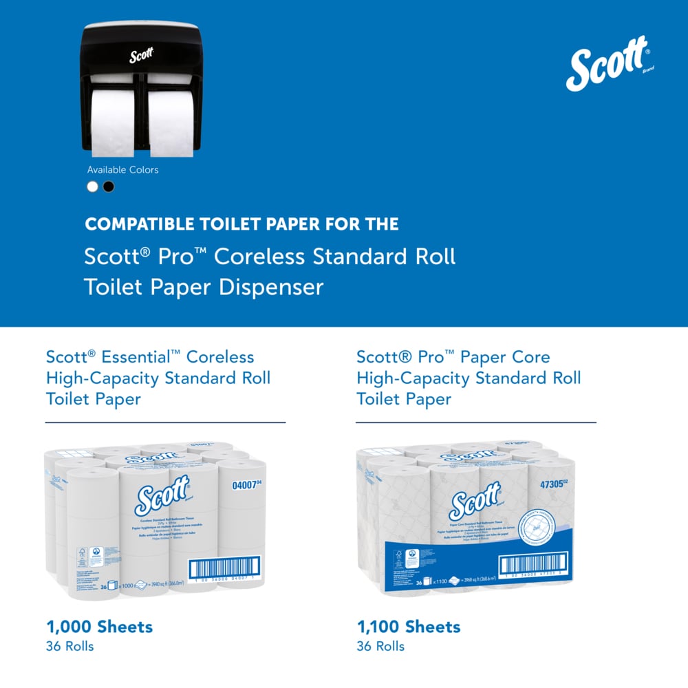 Scott® Pro™ High Capacity Coreless Standard Roll Toilet Paper Dispenser (44518), 4 Roll Capacity, Black, 11.25" x 12.75" x 6.19" (Qty 1) - 44518