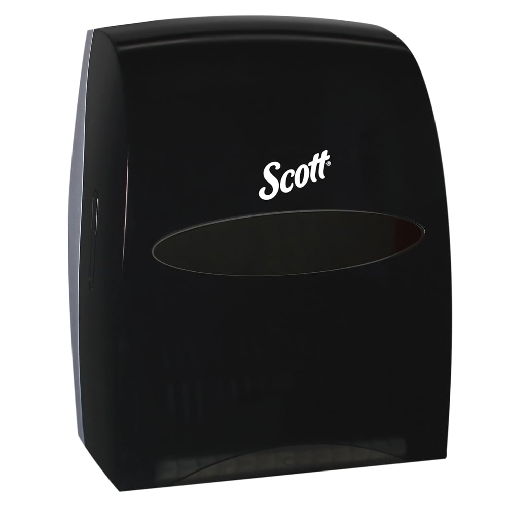 Distributrice manuelle d’essuie-mains en rouleau Scott® Essential™ (46253), noire, pour les essuie-mains en rouleau Scott® avec mandrin violet, 32,08 cm x 40,97 cm x 25,91 cm (12,63 po x 16,13 po x 10,2 po) (qté 1) - 46253