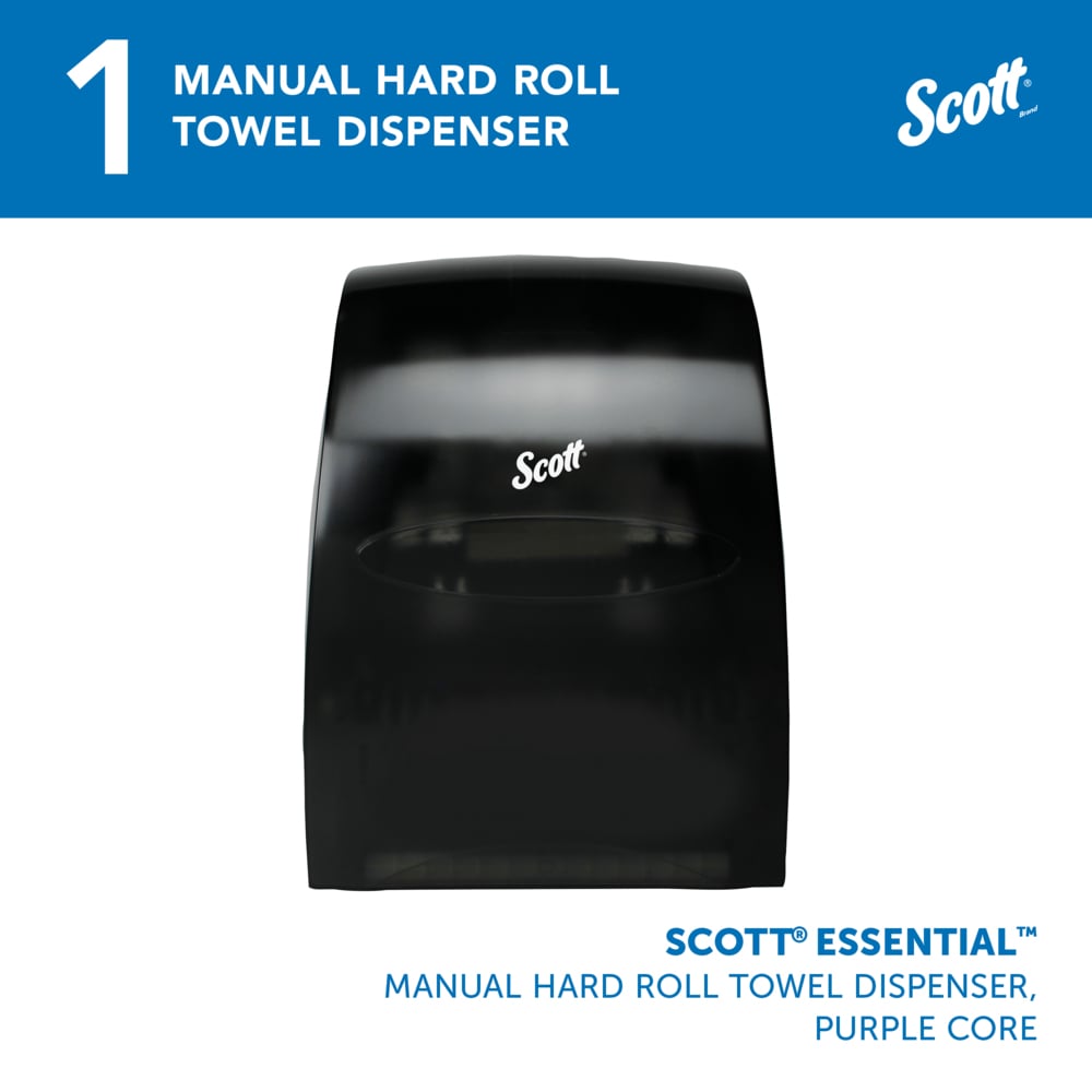 Scott® Essential™ Manual Hard Roll Towel Dispenser (46253), Black, for Purple Core Scott® Roll Towels, 12.63" x 16.13" x 10.2" (Qty 1) - 46253