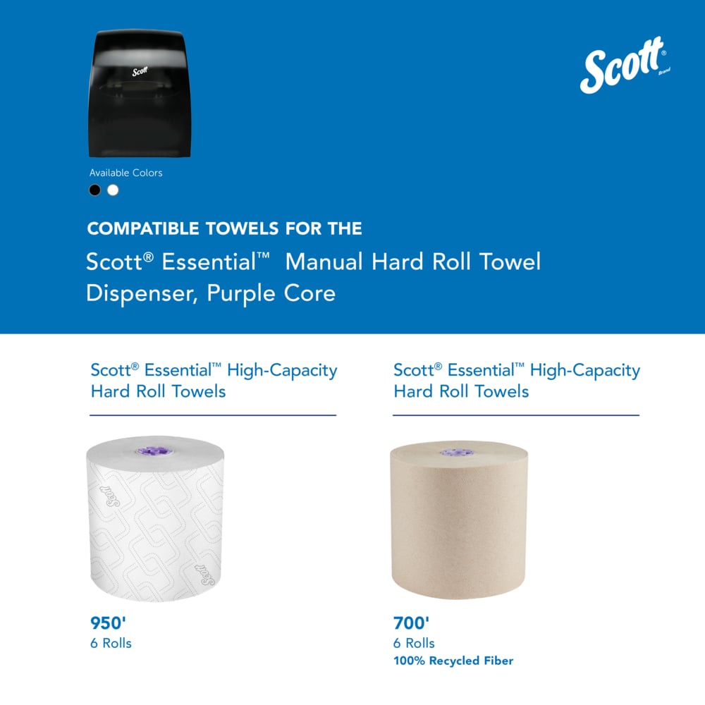 Scott® Essential™ Manual Hard Roll Towel Dispenser (46253), Black, for Purple Core Scott® Roll Towels, 12.63" x 16.13" x 10.2" (Qty 1) - 46253