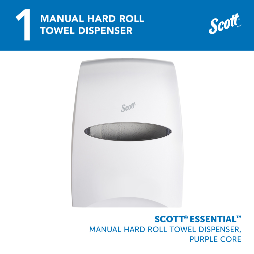 Scott® Essential™ Manual Hard Roll Towel Dispenser (46254), White, for Purple Core Scott® Roll Towels, 12.63" x 16.13" x 10.2" (Qty 1) - 46254