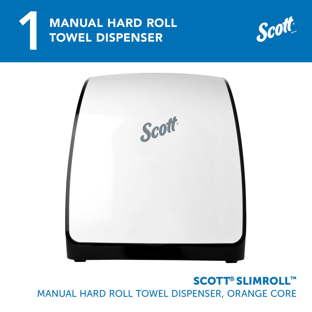 Scott® Slimroll Manual Towel Dispensers (47091), White, for Orange Core Scott® Slimroll Towels, 12.65" x 13.02" x 7.18" (Qty 1) - 47091