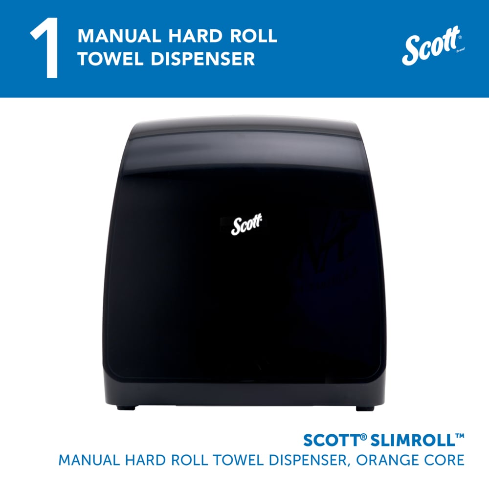 Scott® Slimroll Manual Towel Dispensers (47092), Black, for Orange Core Scott® Slimroll Towels, 12.65" x 13.02" x 7.18" (Qty 1) - 47092