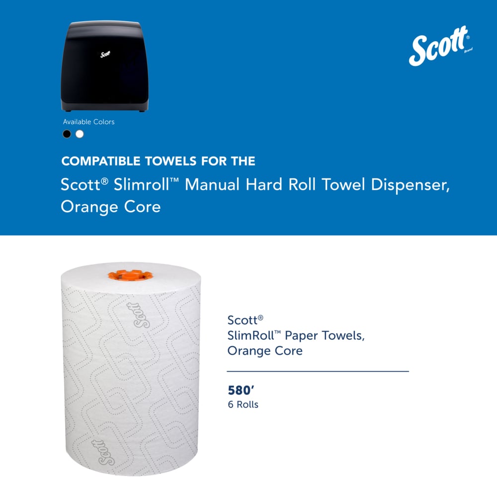 Scott® Slimroll Manual Towel Dispensers (47092), Black, for Orange Core Scott® Slimroll Towels, 12.65" x 13.02" x 7.18" (Qty 1) - 47092