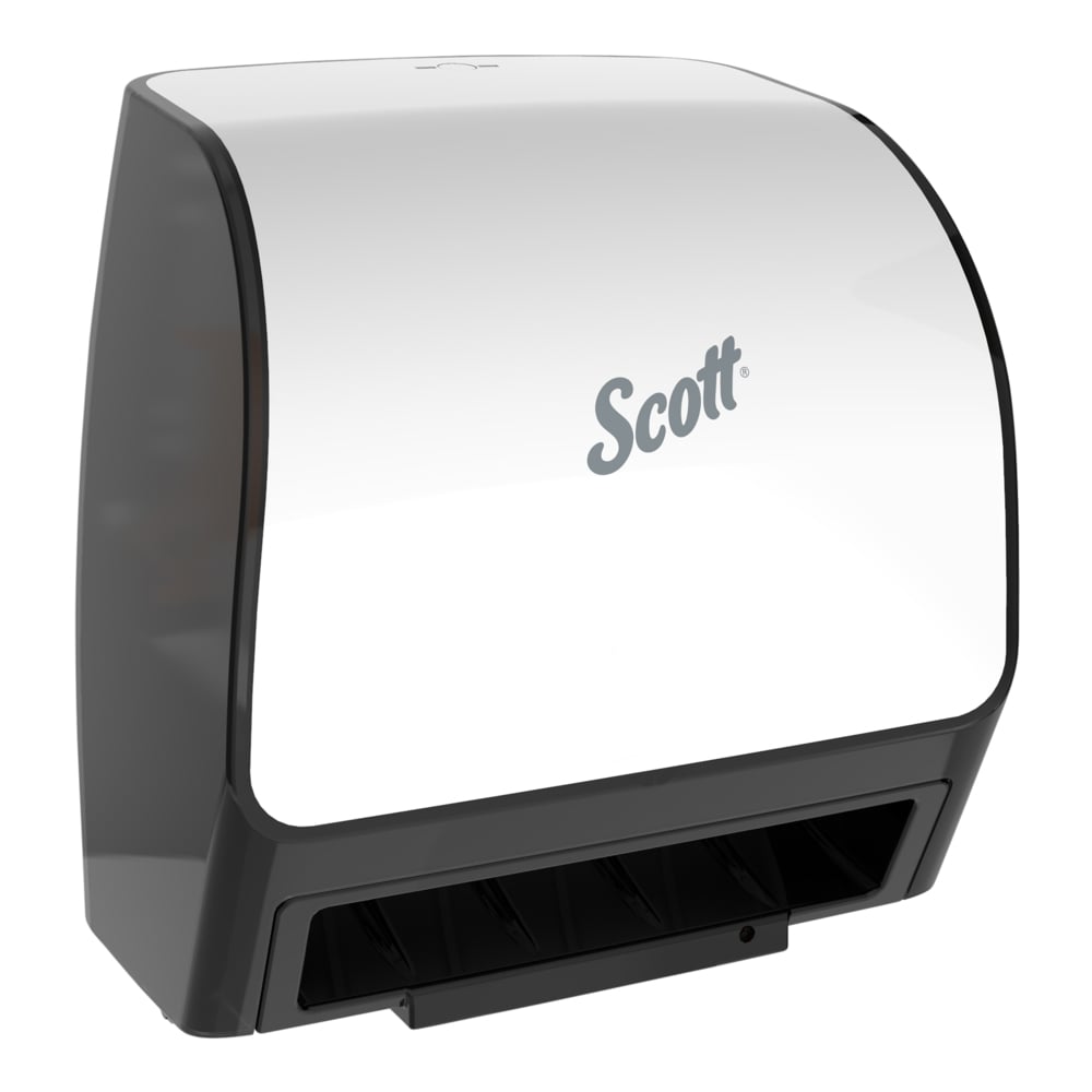 Distributrice automatique d’essuie-mains Scott® Slimroll (47259), blanche, pour essuie-mains Scott® Slimroll avec mandrin orange, 29,97 cm x 31,37 cm x 18,42 cm (11,8 po x 12,35 po x 7,25 po) (qté 1) - 47259