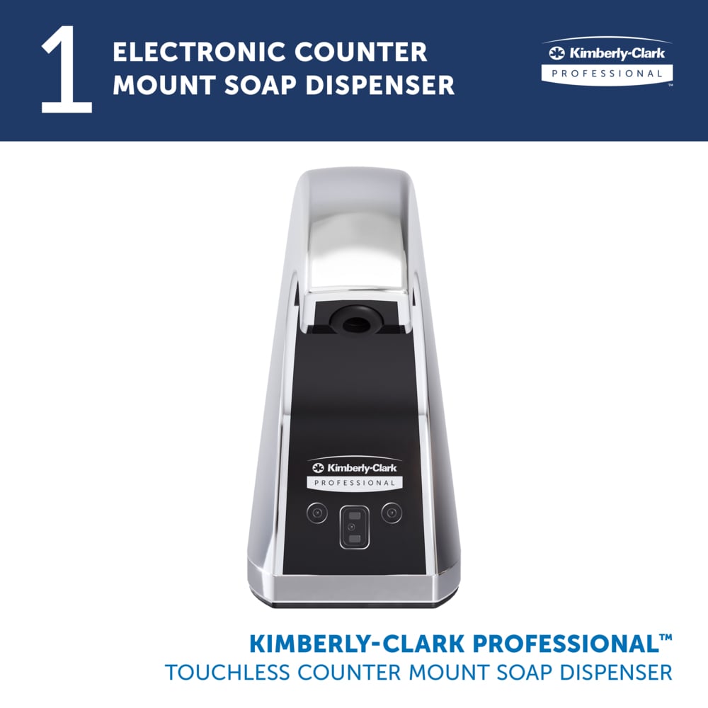 Kimberly-Clark Professional™ Touchless Counter Mount Soap and Hand Sanitizer Dispenser (47604), Chrome, 1.5 L capacity, 2.12" x 4.25" x 5.56" (Qty 1) - 47604