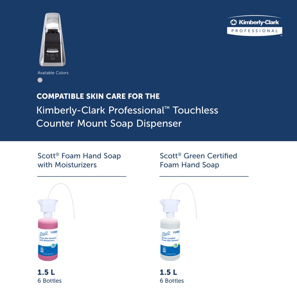 Kimberly-Clark Professional™ Touchless Counter Mount Soap and Hand Sanitizer Dispenser (47604), Chrome, 1.5 L capacity, 2.12" x 4.25" x 5.56" (Qty 1) - 47604