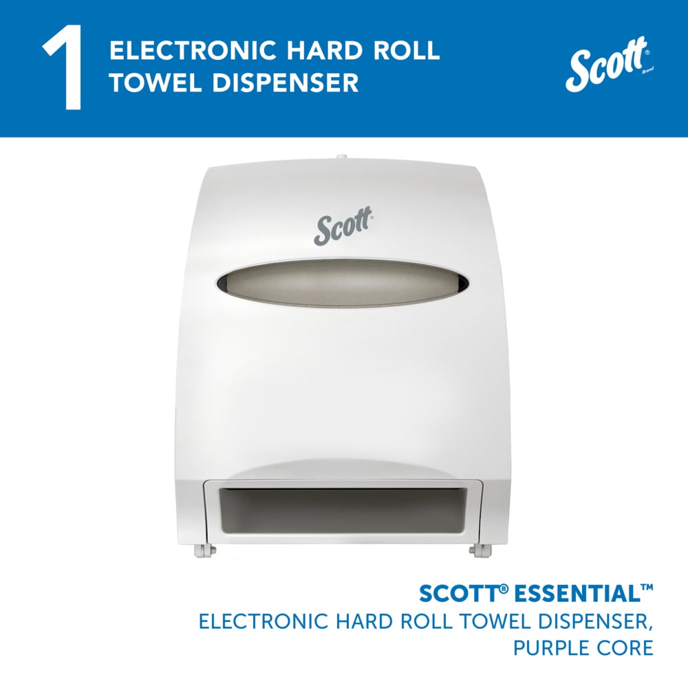 Scott® Essential™ Automatic Hard Roll Towel Dispenser (48858), White, for Purple Core Scott® Roll Towels, 12.70" x 15.76" x 9.57" (Qty 1) - 48858