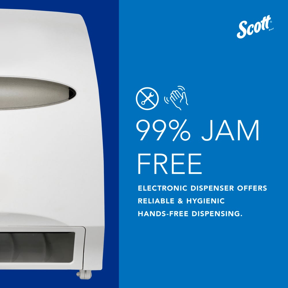 Scott® Essential™ Automatic Hard Roll Towel Dispenser (48858), White, for Purple Core Scott® Roll Towels, 12.70" x 15.76" x 9.57" (Qty 1) - 48858