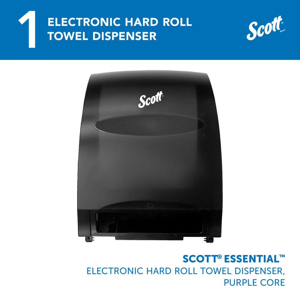 Scott® Essential™ Automatic Hard Roll Towel Dispenser (48860), Black, for Purple Core Scott® Roll Towels, 12.70" x 15.76" x 9.57" (Qty 1) - 48860