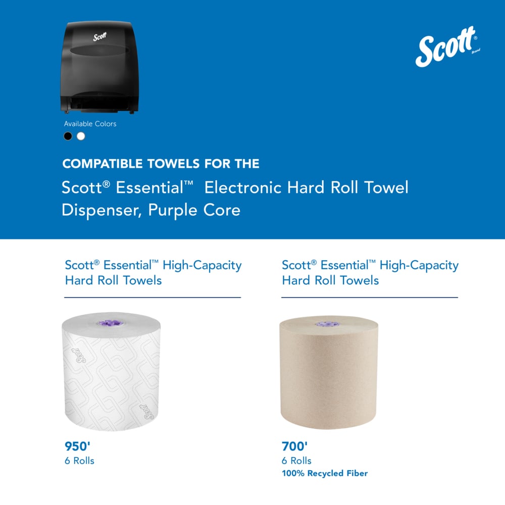 Scott® Essential™ Automatic Hard Roll Towel Dispenser (48860), Black, for Purple Core Scott® Roll Towels, 12.70" x 15.76" x 9.57" (Qty 1) - 48860
