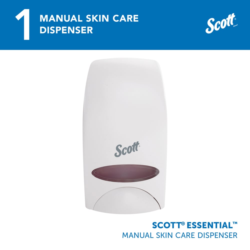 Scott® Essential™ High Capacity Manual Soap and Hand Sanitizer Dispenser (92144), White, 1.0 L capacity, 4.85" x 8.36" x 5.43" (Qty 1) - 92144