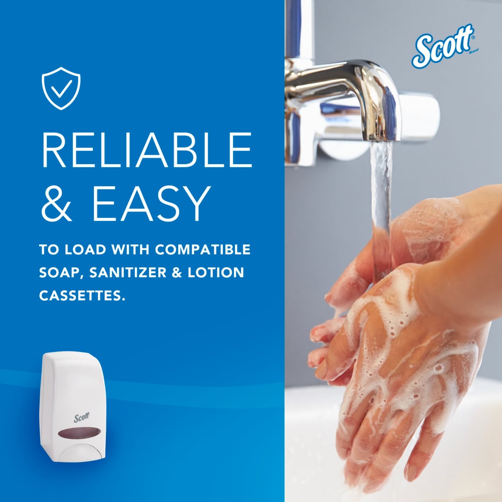 Scott® Essential™ High Capacity Manual Soap and Hand Sanitizer Dispenser (92144), White, 1.0 L capacity, 4.85" x 8.36" x 5.43" (Qty 1) - 92144