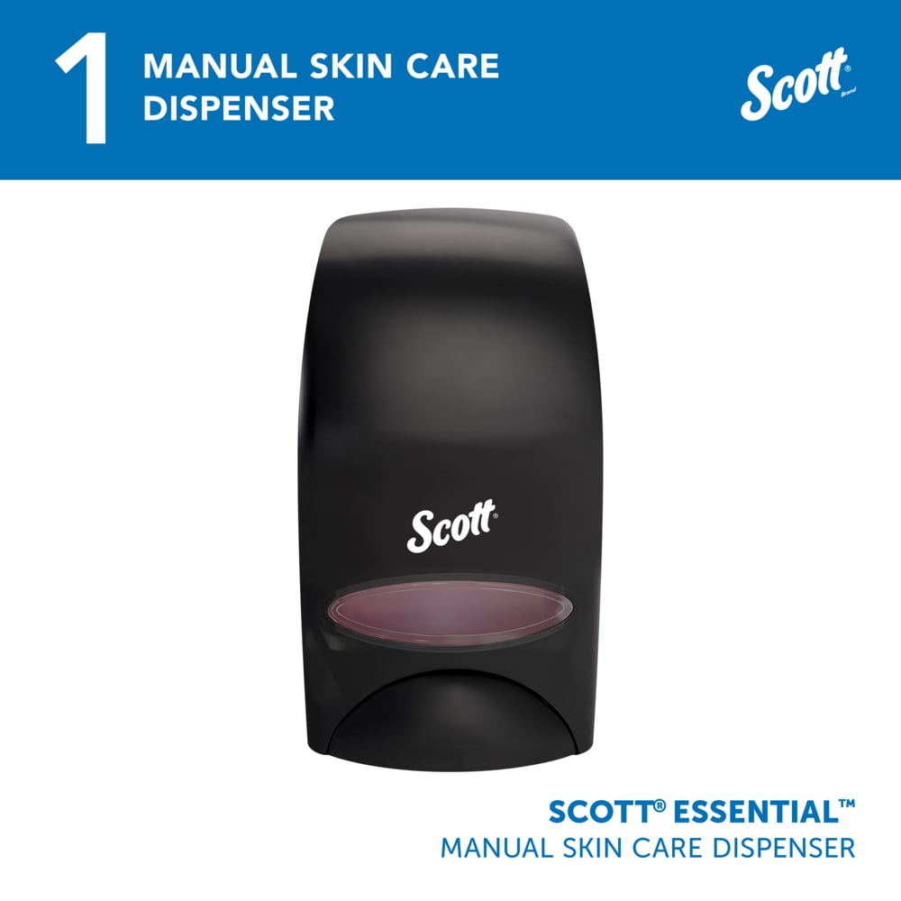 Scott® Essential™ High Capacity Manual Soap and Hand Sanitizer Dispenser (92145), Black, 1.0 L capacity, 4.85" x 8.36" x 5.43" (Qty 1) - 92145