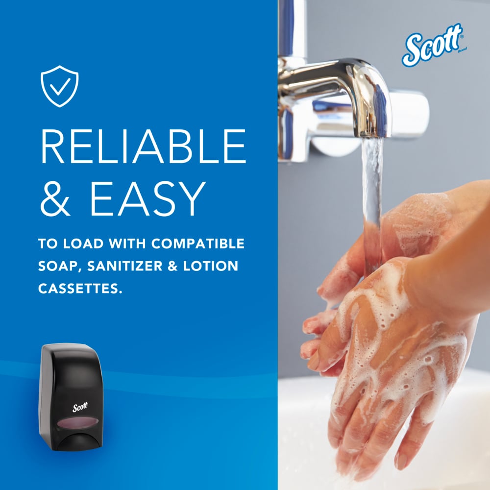 Scott® Essential™ High Capacity Manual Soap and Hand Sanitizer Dispenser (92145), Black, 1.0 L capacity, 4.85" x 8.36" x 5.43" (Qty 1) - 92145