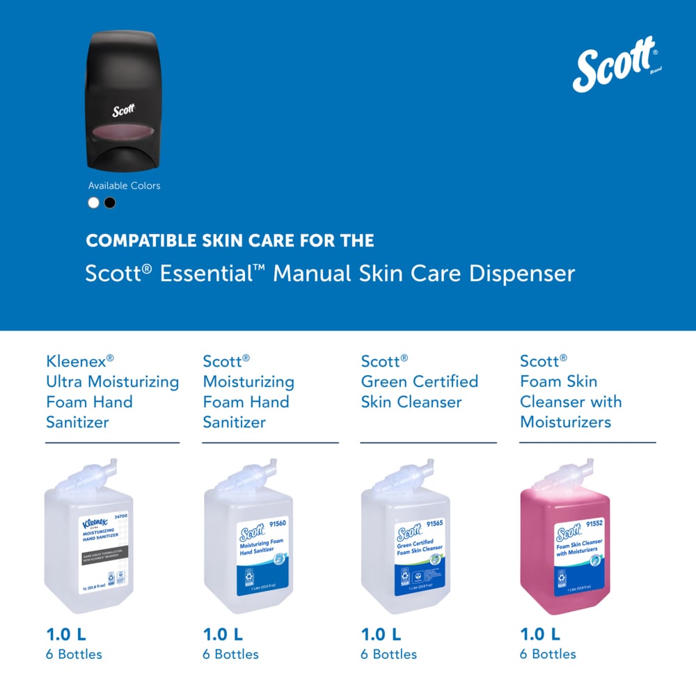 Scott® Essential™ High Capacity Manual Soap and Hand Sanitizer Dispenser (92145), Black, 1.0 L capacity, 4.85" x 8.36" x 5.43" (Qty 1) - 92145