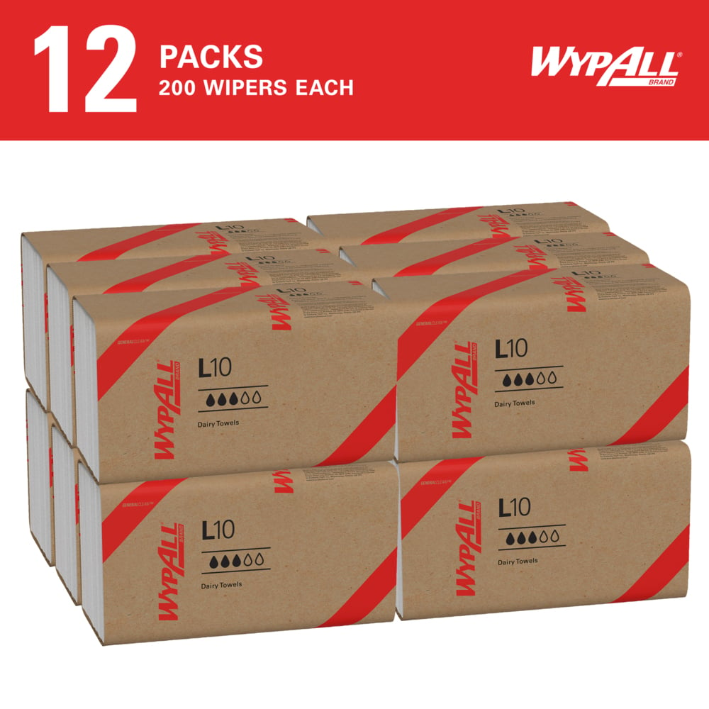 WypAll® GeneralClean™ L10 Light Cleaning Towels (01770), Banded Dairy Wiper, Limited Use Towels, White (200 Sheets/Box, 12 Boxes/Case, 2,400 Sheets/Case) - 01770