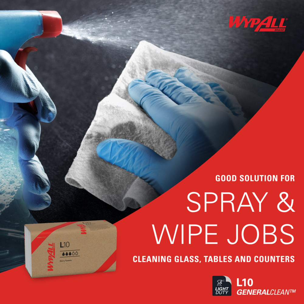 WypAll® GeneralClean™ L10 Light Cleaning Towels (01770), Banded Dairy Wiper, Limited Use Towels, White (200 Sheets/Box, 12 Boxes/Case, 2,400 Sheets/Case) - 01770