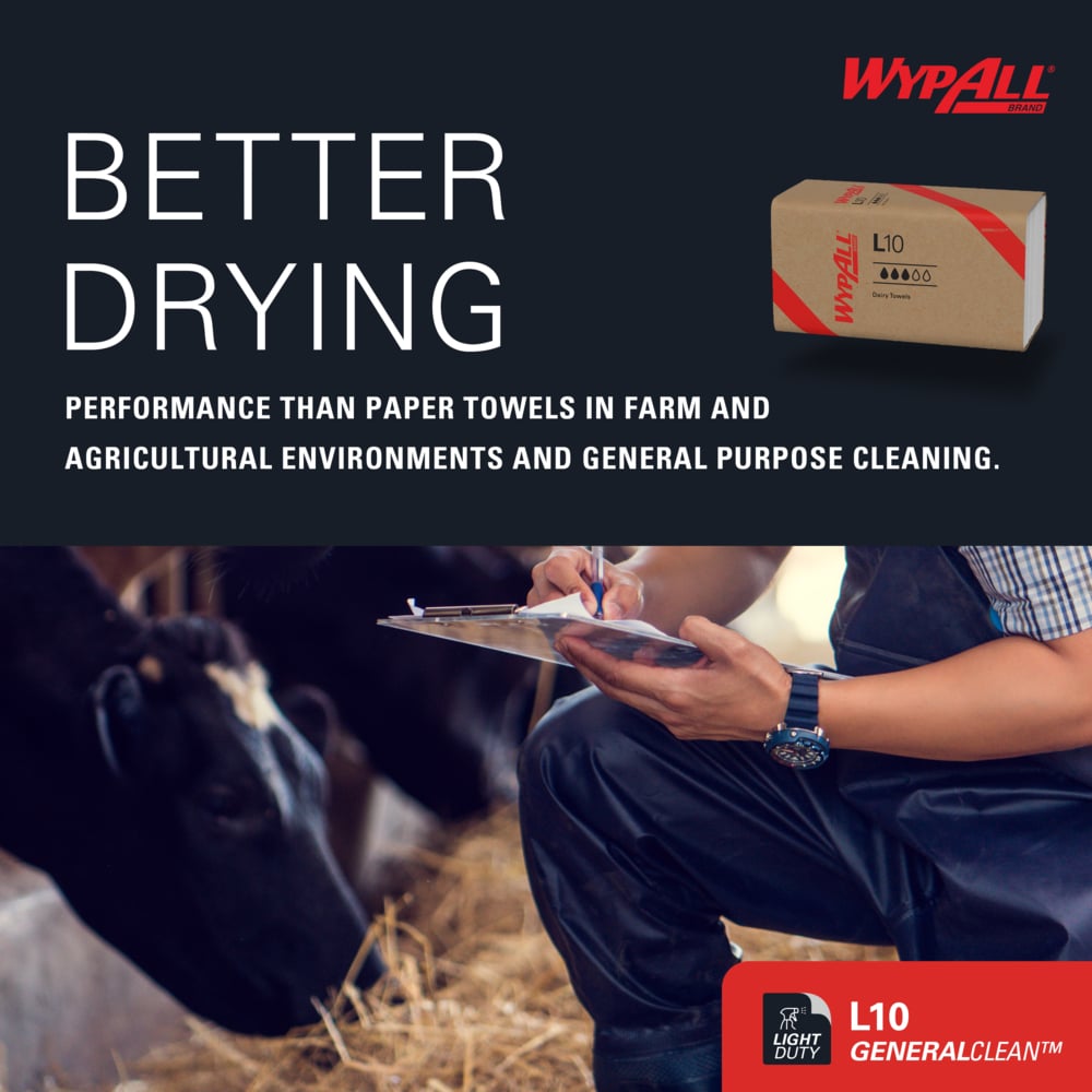 WypAll® GeneralClean™ L10 Light Cleaning Towels (01770), Banded Dairy Wiper, Limited Use Towels, White (200 Sheets/Box, 12 Boxes/Case, 2,400 Sheets/Case) - 01770