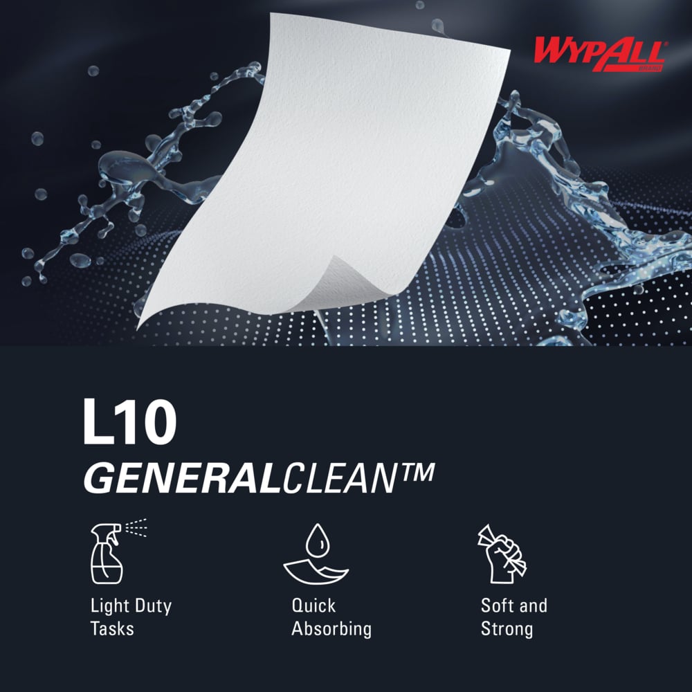 WypAll® GeneralClean™ L10 Light Cleaning Towels (01770), Banded Dairy Wiper, Limited Use Towels, White (200 Sheets/Box, 12 Boxes/Case, 2,400 Sheets/Case) - 01770