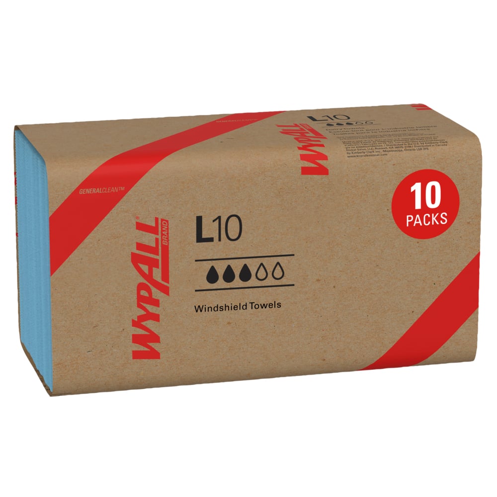 Chiffons de nettoyage léger WypAll® GeneralClean™ L10 (05123), essuie-tout en paquet pour l’industrie laitière, chiffon à usage limité, bleus (224 feuilles/paquet, 10 paquets/caisse, 2 240 feuilles/caisse);Lingettes de nettoyage léger WypAll® L10 General Clean (05123), lingettes pour pare-brise, 1 épaisseur, en paquet, bleues, 12 paquets/caisse, 200 lingettes/paquet, 2 400 feuilles/caisse - 05123
