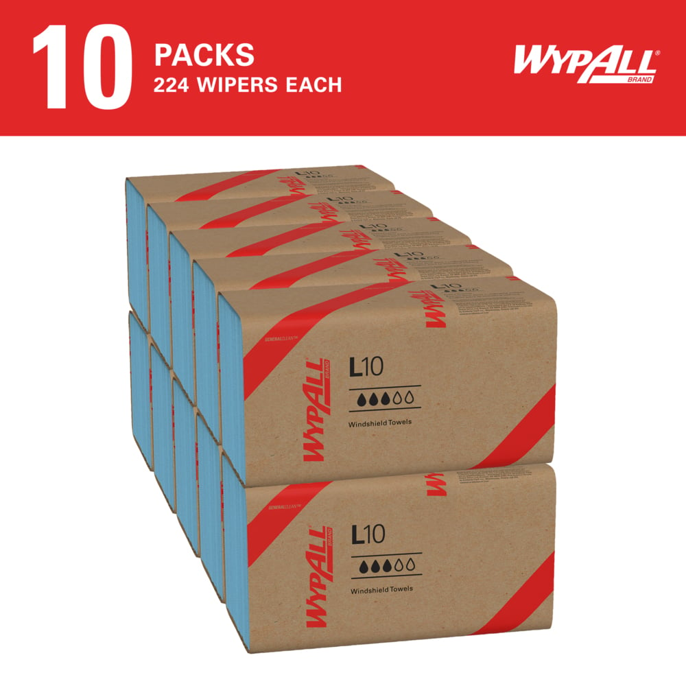 WypAll® GeneralClean™ L10 Light Cleaning Towels (05123), Windshield Towels, Limited Use Towels, Blue (224 Sheets/Pack, 10 Packs/Case, 2,240 Sheets/Case) - 05123