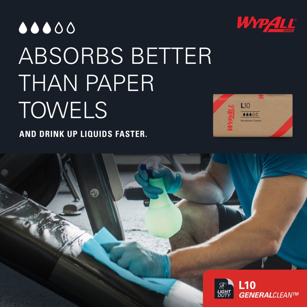 WypAll® GeneralClean™ L10 Light Cleaning Towels (05123), Windshield Towels, Limited Use Towels, Blue (224 Sheets/Pack, 10 Packs/Case, 2,240 Sheets/Case) - 05123