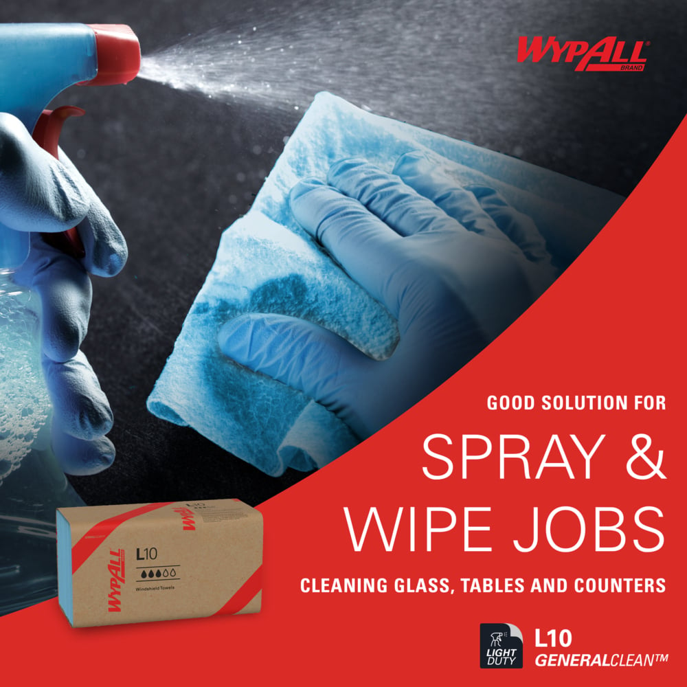 WypAll® GeneralClean™ L10 Light Cleaning Towels (05123), Windshield Towels, Limited Use Towels, Blue (224 Sheets/Pack, 10 Packs/Case, 2,240 Sheets/Case) - 05123