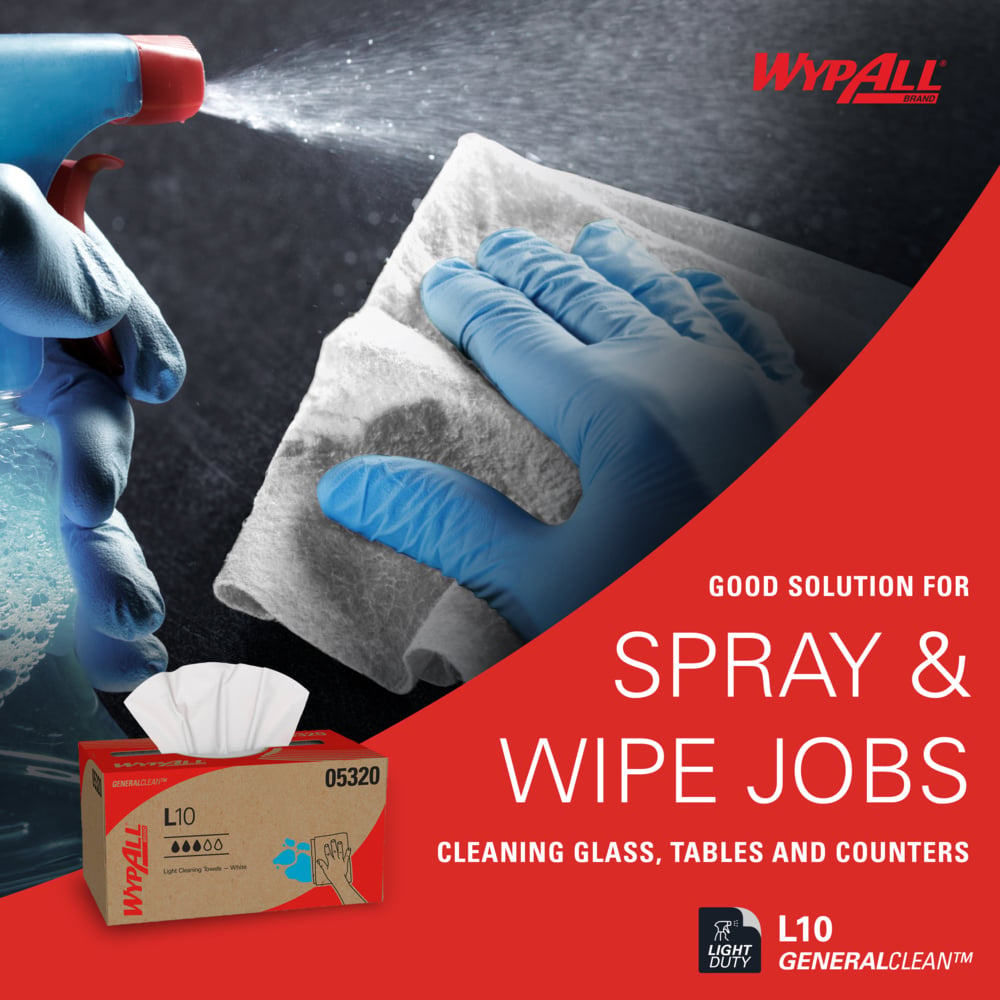 WypAll® GeneralClean™ L10 Light Cleaning Towels (05320), Pop-Up Box, Limited Use Towels, White (125 Sheets/Box, 18 Boxes/Case, 2,250 Sheets/Case) - 05320